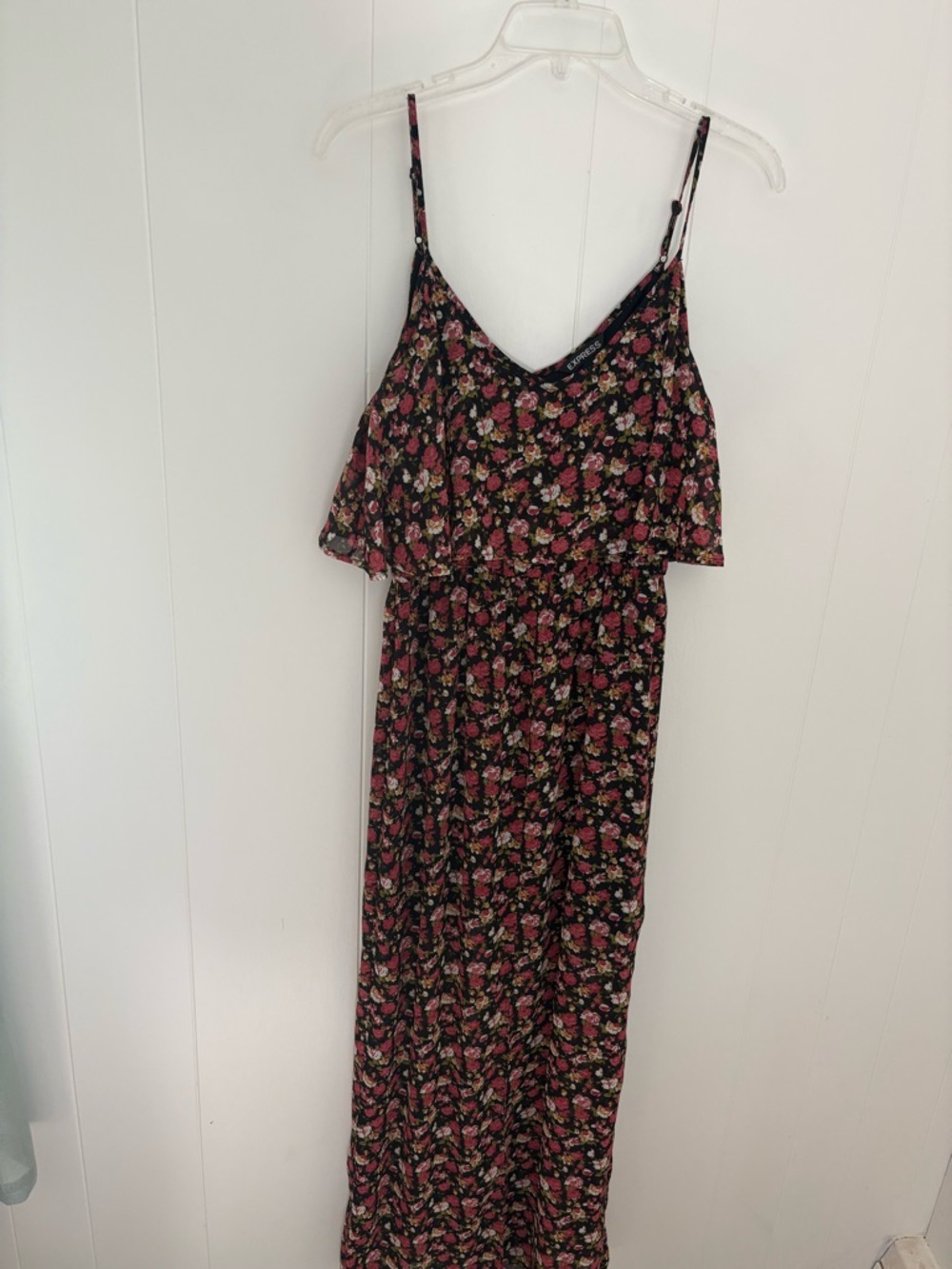 Express Black Floral Slip Dress with Pink and Yellow Blossoms